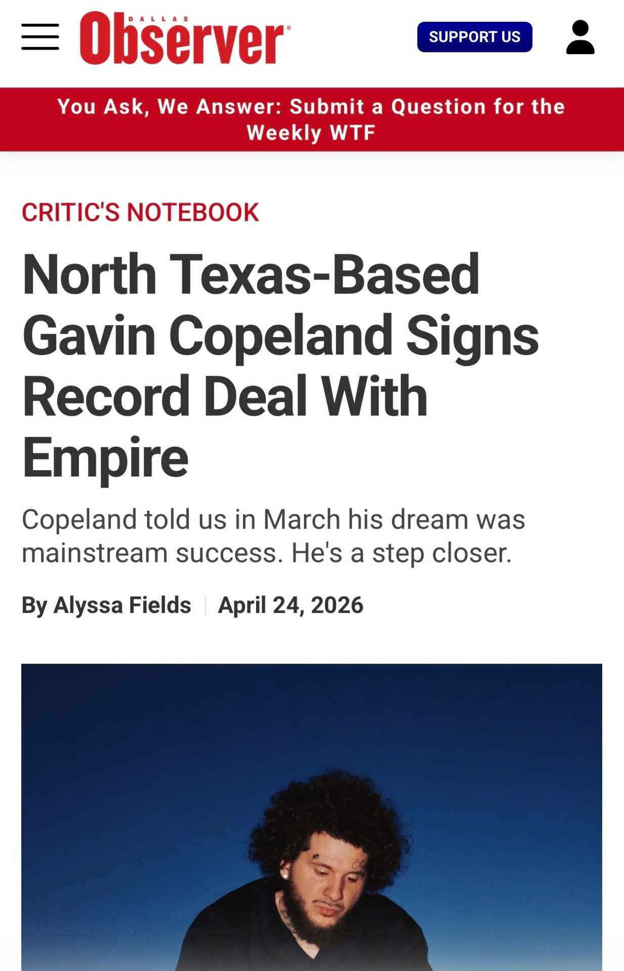 Dallas Observer feature on Gavin Copeland signing with Empire